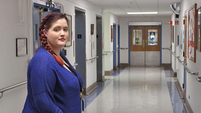 Penn State Mont Alto HDFS student Marissa Bubbenmoyer at the South Mountain Restoration Center, where she works as the therapeutic activities services intern